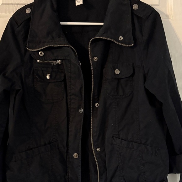 Style & Co Black Utility Jacket Size M Zip Snap Front Cotton Blend - Picture 4 of 6